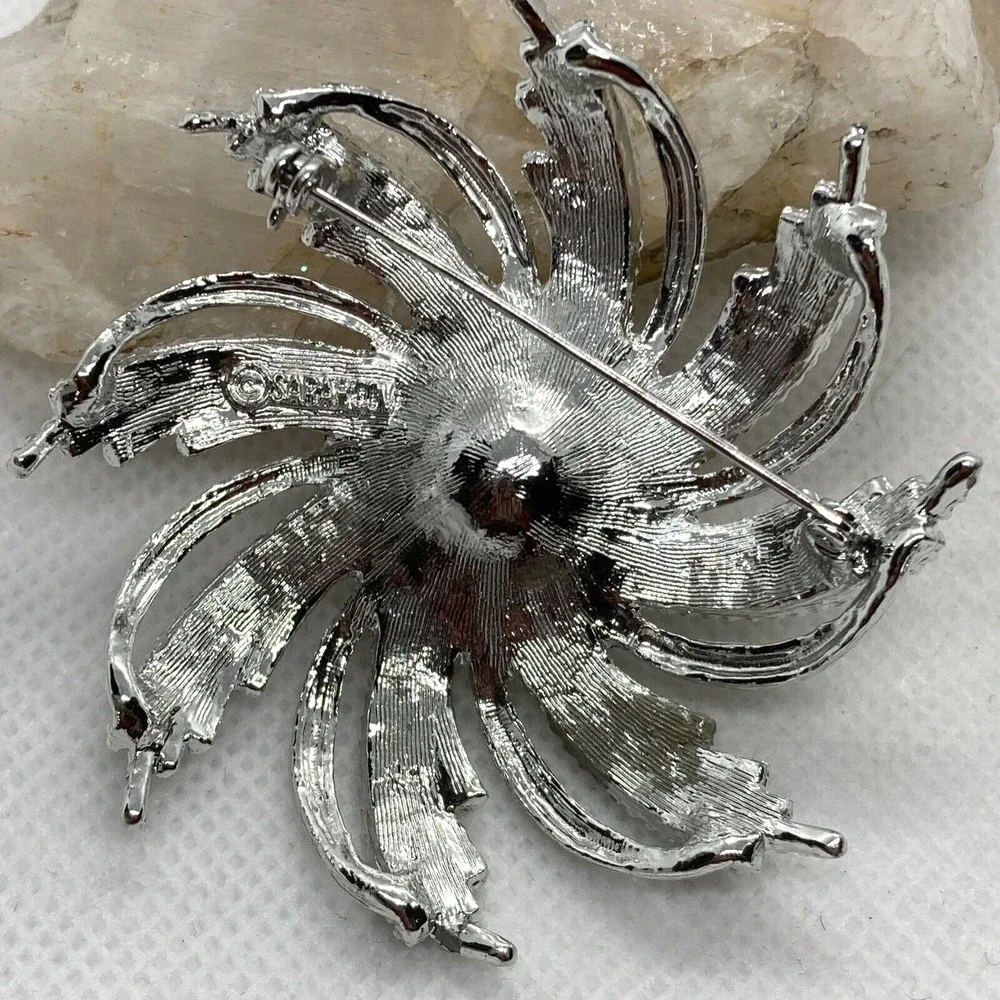 Vintage Lot of 3 Silver Tone Pin Brooch Clear Rhinestone Sarah‎ Coventry Flower
